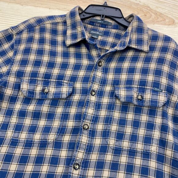 Eddie Bauer Shirt Mens Large Blue Brown Button Up Long Sleeve Plaid Outdoors - Picture 4 of 13